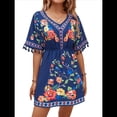thumbnail image 2 of Vestido Bordado de Fiesta para Mujer, para Vacaciones en la Playa, Talla Grande, Corta, Estilo Bohemio de Verano con Bolsillo. Azul L, 2 of 10