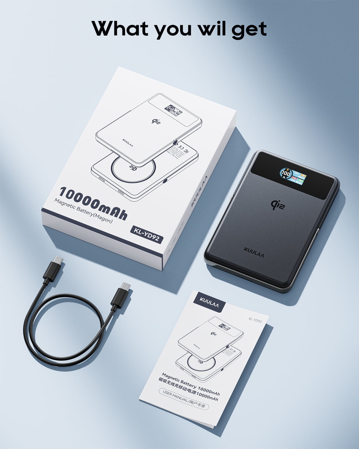 Kuulaa 10000mAh Magnetic Power Bank with Stand & LED Display | Qi2 Certified 15W Wireless Fast Charging | Compatible for iPhone 17/16/15 & Samsung S25