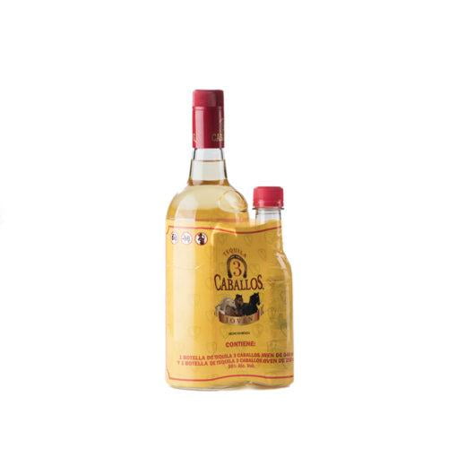 Pack de 4 Tequila 3 Caballos Joven 250 ml + 940 ml