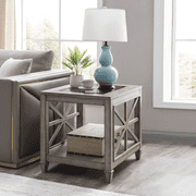 CoSoTower End Table Solid Wood And Tempered Glass Top
