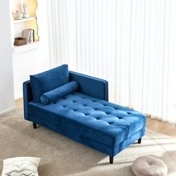 64 inch Sleeper Chaise Furniture, 3-Seater Velvet Couch, Soft Tufted Seat Cushion Seats with 2 Throw Pillows, Mid-Century Sofa with Tool-Free Assembly for Small Space