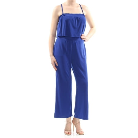 Petite Jump Suits INC Womens Blue Pocketed Pull On Style Spaghetti Strap Square Neck Tank Wide Leg Evening Jumpsuit Petites Size: M ()
