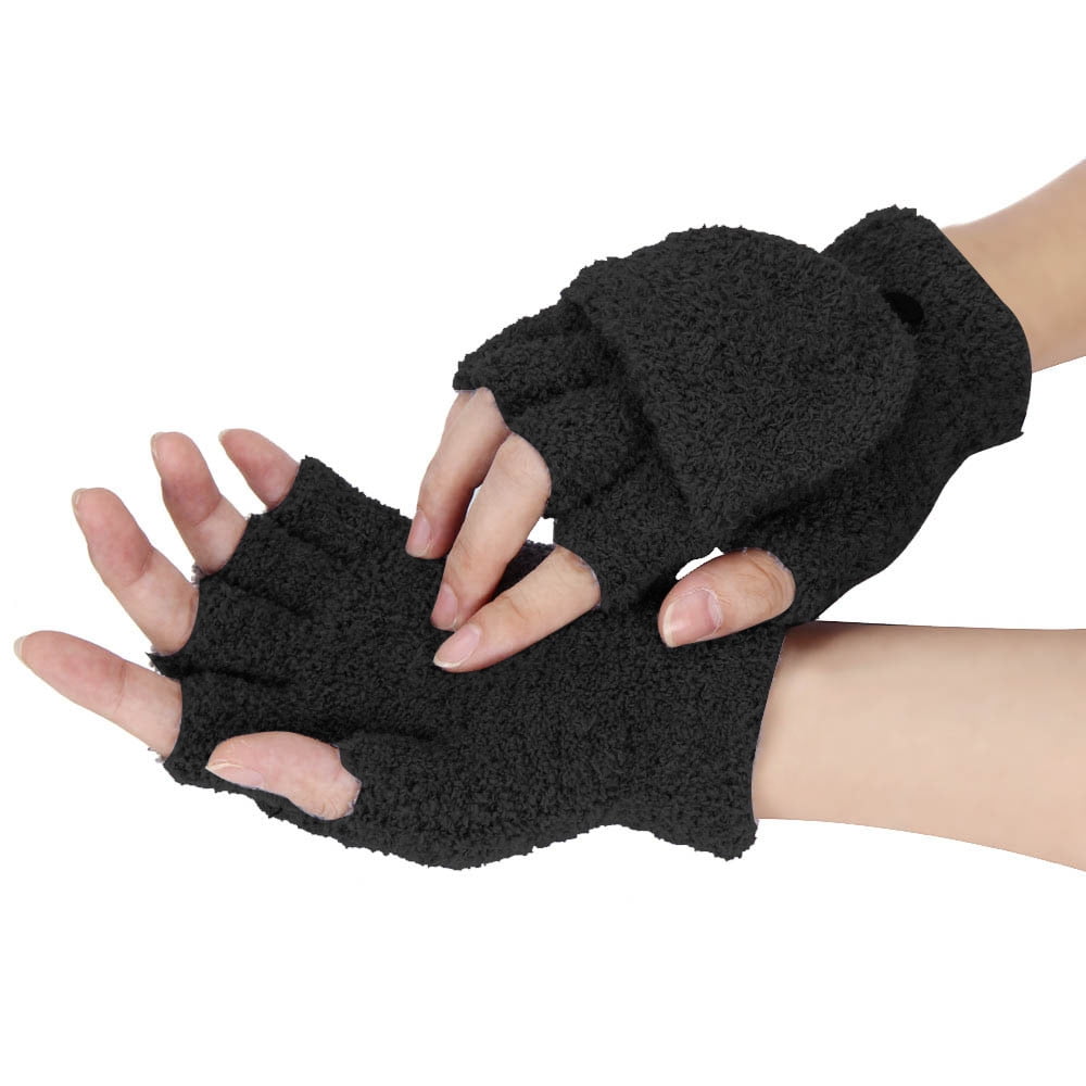 Women Girl USB Heating Winter Hand Warm Gloves Heated Fingerless Plush Mittens 