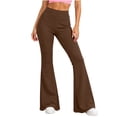 thumbnail image 4 of Ovbmpzd Flare Yoga Pants for Women Petite Tummy Control Brown Leggings Casual Mid Waist Long Leggings,XL, 4 of 6