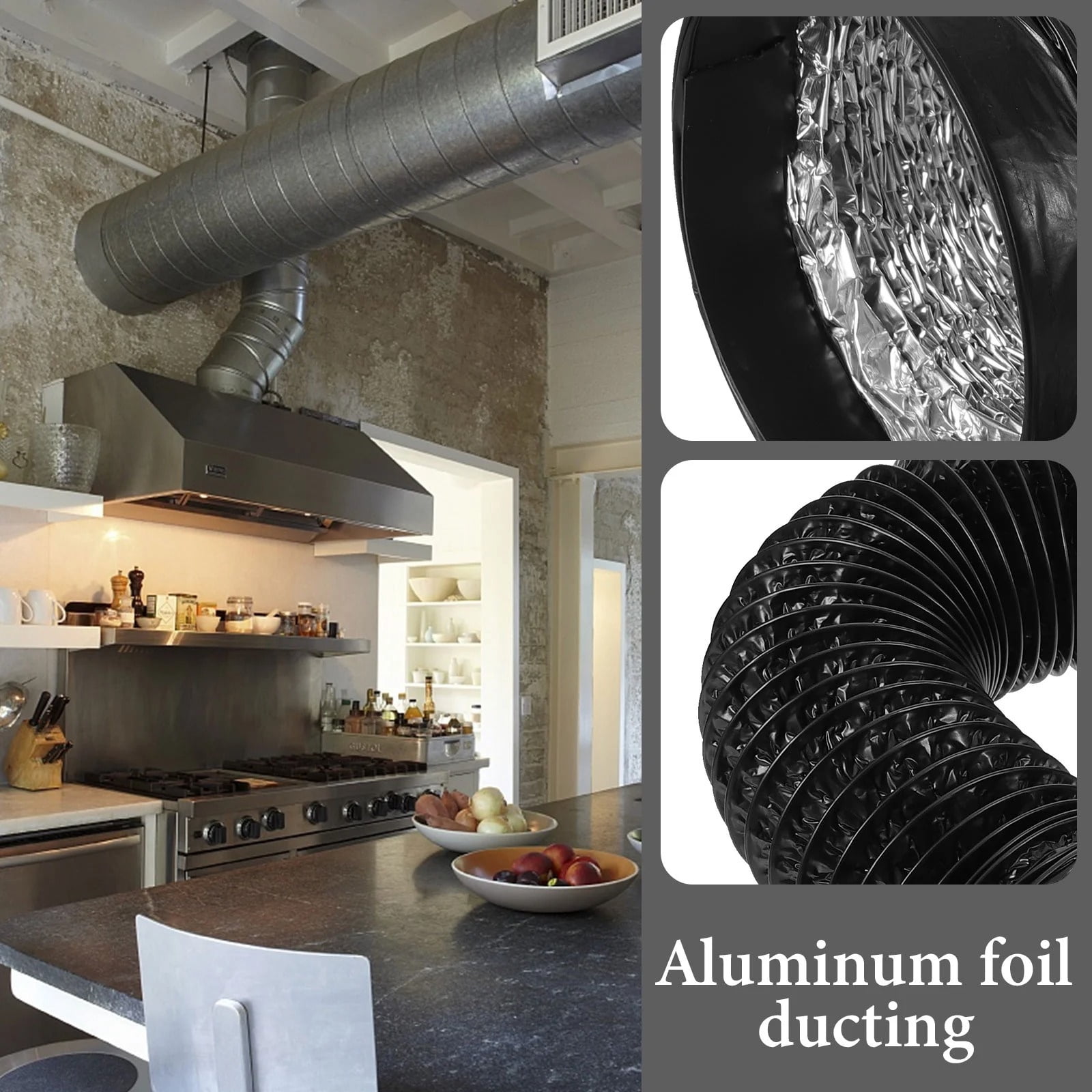 Black 4 Inch 10ft Dryer Vent Hose Flexible Insulated Air Ducting PVC Aluminum Foil for HVAC Ventilation