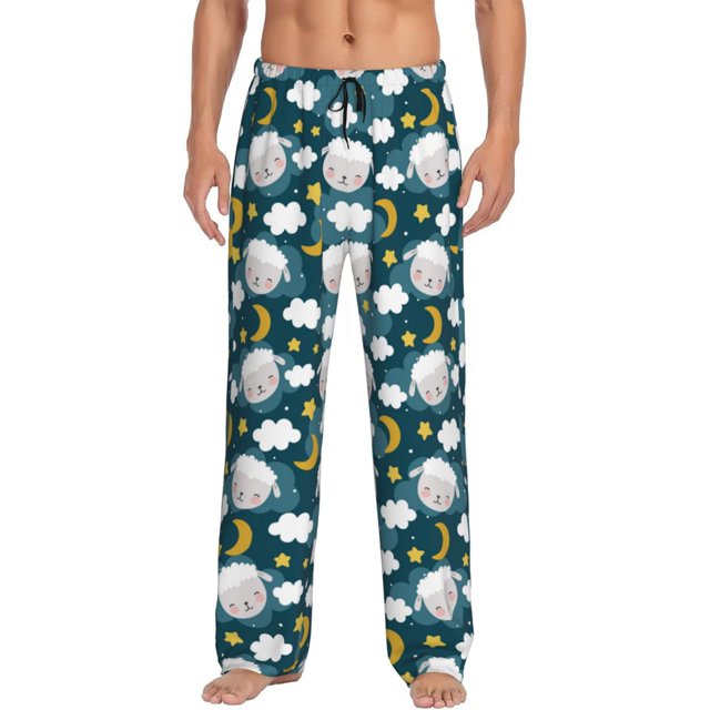 Fotbe Sweet Dream Lamb Pantalones de Pijama para Hombre, Pantalones de Dormir, Pantalones de Casa con Cintura Ajustable y Bolsillos-Small