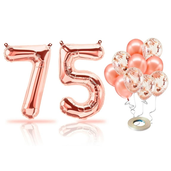 PARIS PRODUCTS - 75th Birthday Rose Gold Balloons & Number 75 Mylar Balloon, 75th Birthday Party Decor, 75th Birthday Decorations for Women, 75th Birthday Decorations Women