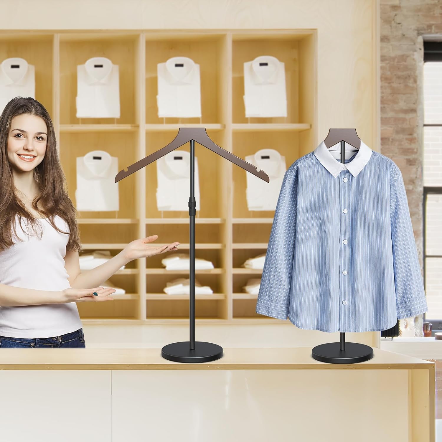 Shirt Display Stand, 18-34 Inch Height Adjustable Mannequin Torso Stand Dress Form for Vendors Shop, T Shirt Display Jacket Coat Hanger Steaming Clothes Holder