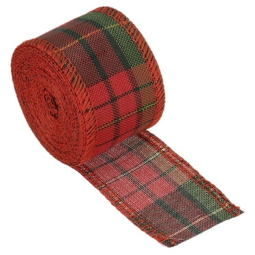 Uxcell 1.97 inch Wide 6.56 Yards Polyester Gingham Ribbon Wired Edge Ribbon, 1 Pack for Decoration Red and Green