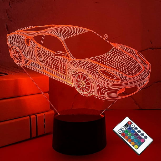 Veilleuse 3D de voiture, lampe d'illusion de voiture de course de sport  avec télécommande 16 couleurs changeantes, cadeaux d'anniversaire de Noël  de vacances pour enfants enfant adolescent tout-petit 