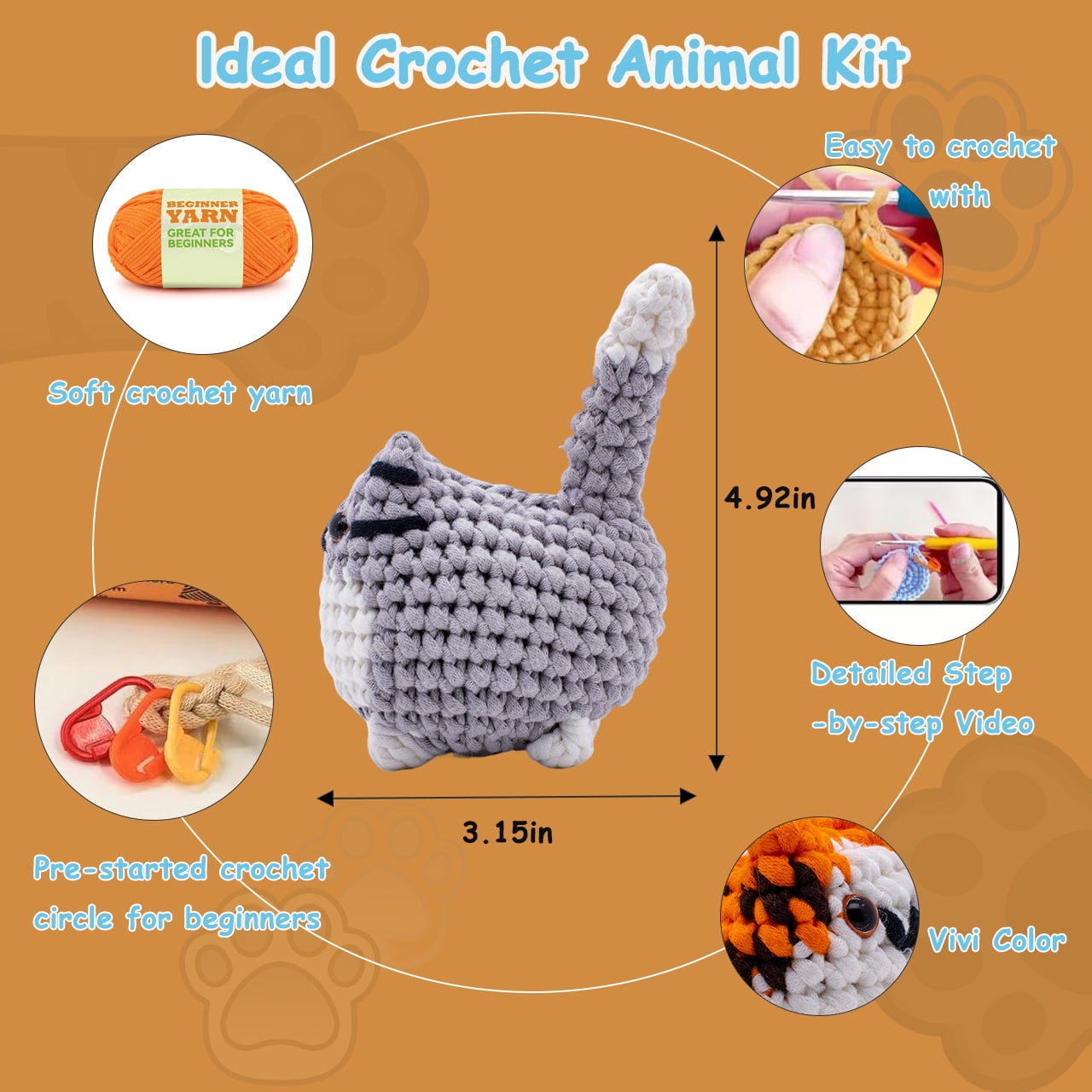Tikeitoo Crochet Kit for Beginners | Crochet Animal Kits | Include Easy Knitting Soft Yarn 30% Extra, Step-by-Step Video Tutorial, Hooks, Needles Mother Day Gifts for Mom