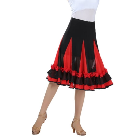 Elegant Ballroom Dancing Latin Waltz Dance Party Mesh Skirt - Red, 64cm