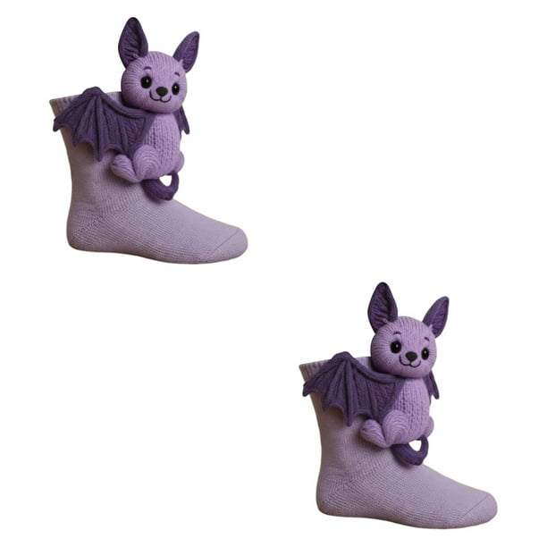 Calcetines de punto de animales, calcetines de punto gruesos para mujeres y adultos, originales hechos a mano Murciélago morado