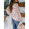 thumbnail image 2 of Women's Casual Boho Floral Print V Neck Long Sleeve Drawstring Tops Loose Blouses Button Down Shirts, 2 of 5