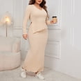 thumbnail image 6 of asdoklhq Plaid Dresses for Women Long-sleeved-neck Fashionable Solid Color Irregular Hem Hip Skirt Suit Beige 4X, 6 of 8