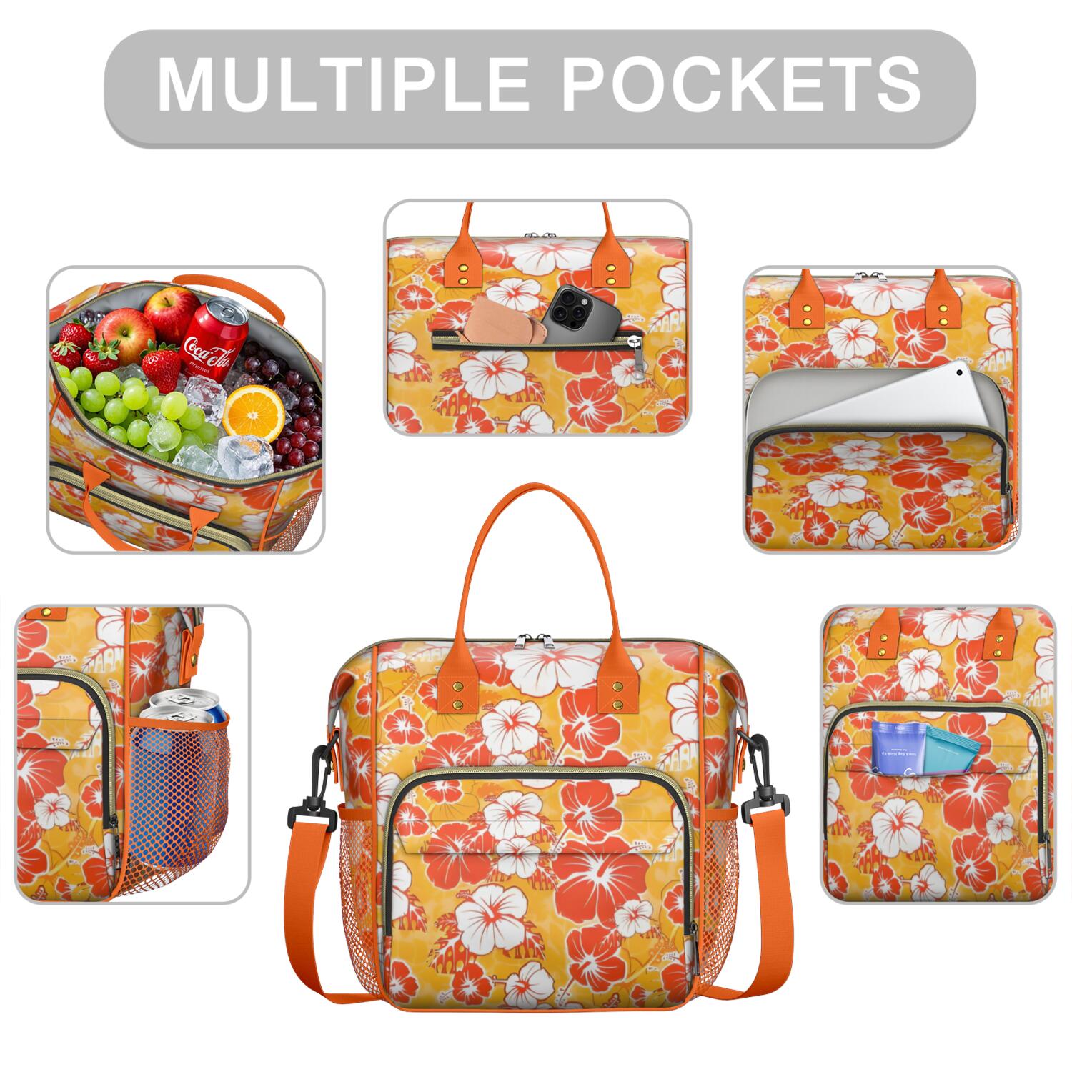Pioneer Flower Floral Print Pattern Womens Lunch Box for Work,Insulated Large Lunch Bag for Tween and Teen,Loncheras Para Mujer,Leakproof Adult Lunch Bag for Work,Beach,Travel,Picnic,Camping