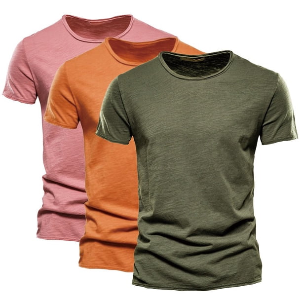 Camiseta de Color Sólido para Hombres, Cuello Redondo de Manga Corta de Verano para Gimnasio Y Desgaste Casual, Camiseta Atlética Transpirable Ligera