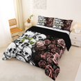 thumbnail image 2 of Castle Fairy Boho Floral Rose Full Size Comforter Sets 3-Piece,Spooky Stacked Skull Bedding Comforter Set,Dusty Rose Blacks,1 Comforter and 2 Pillowcases,Black Reversible, 2 of 6