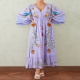 thumbnail image 4 of Women’s Boho Dress Long Sleeve Drawstring Waist Button A-Line Dress, 4 of 9