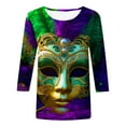 thumbnail image 5 of Jsaierl Mardi Gras Shirts for Women Carnival Outfit Mask Graphic Tee Plus Size Tunic 3/4 Sleeve Parade Blouse Gifts, 5 of 5