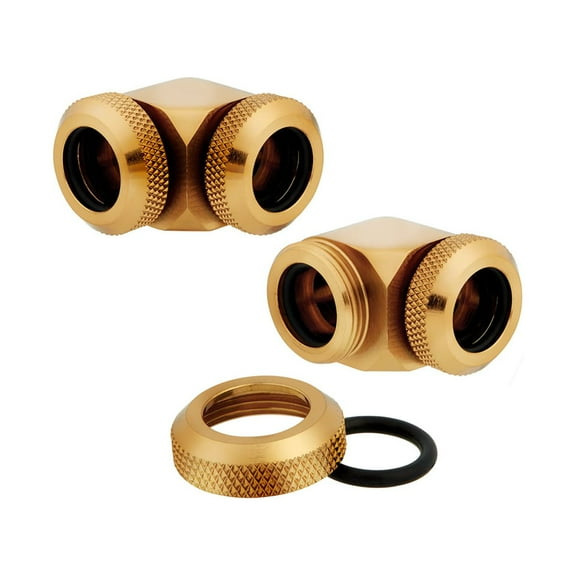 Corsair Hydro X Series XF Hardline 90 Degree Fittings, 12mm OD, Gold, 2-pack