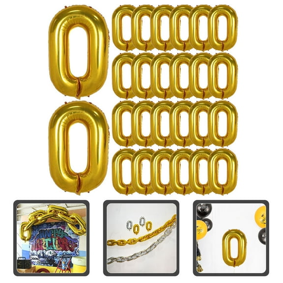 Luxshiny 50Pcs Gold Aluminum Foil Chain Balloons Decorative Party Balloons for 90s Hip Hop Festival Birthday Supplies