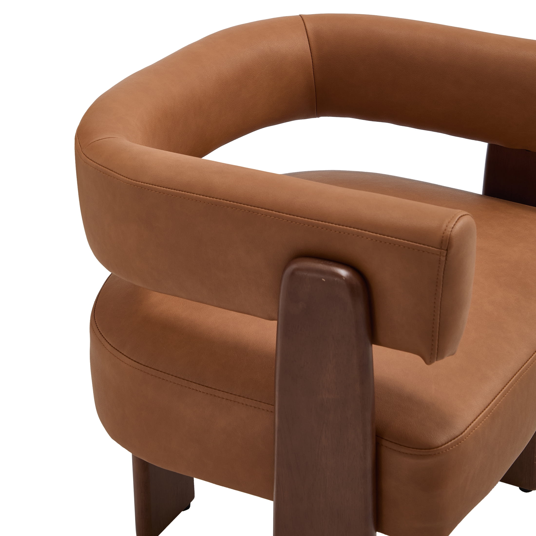 Guyou Barrel Dining Chairs Set of 6, Modern PU Upholstered Dining Room Chairs with Curved Back, Farmhouse Wooden Accent Side Armchairs for Dining Room, Living Room, and Kitchen, Brown