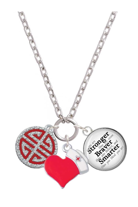 Silvertone Red Chinese Blessing - Red Heart Nurse Strong Zoe Necklace