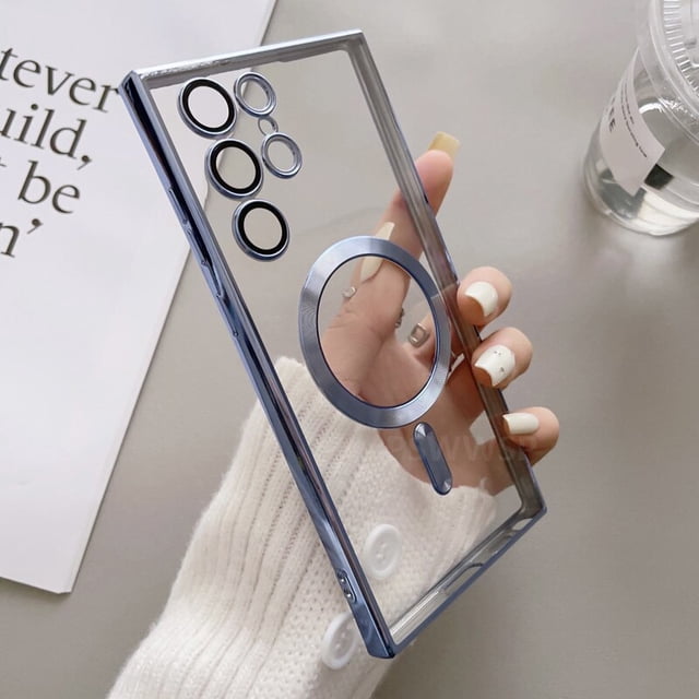 Funda magnética transparente para Samsung Galaxy, cubierta protectora de silicona para cargador inalámbrico Magsafe, S23, S22, S21 FE Ultra Plus