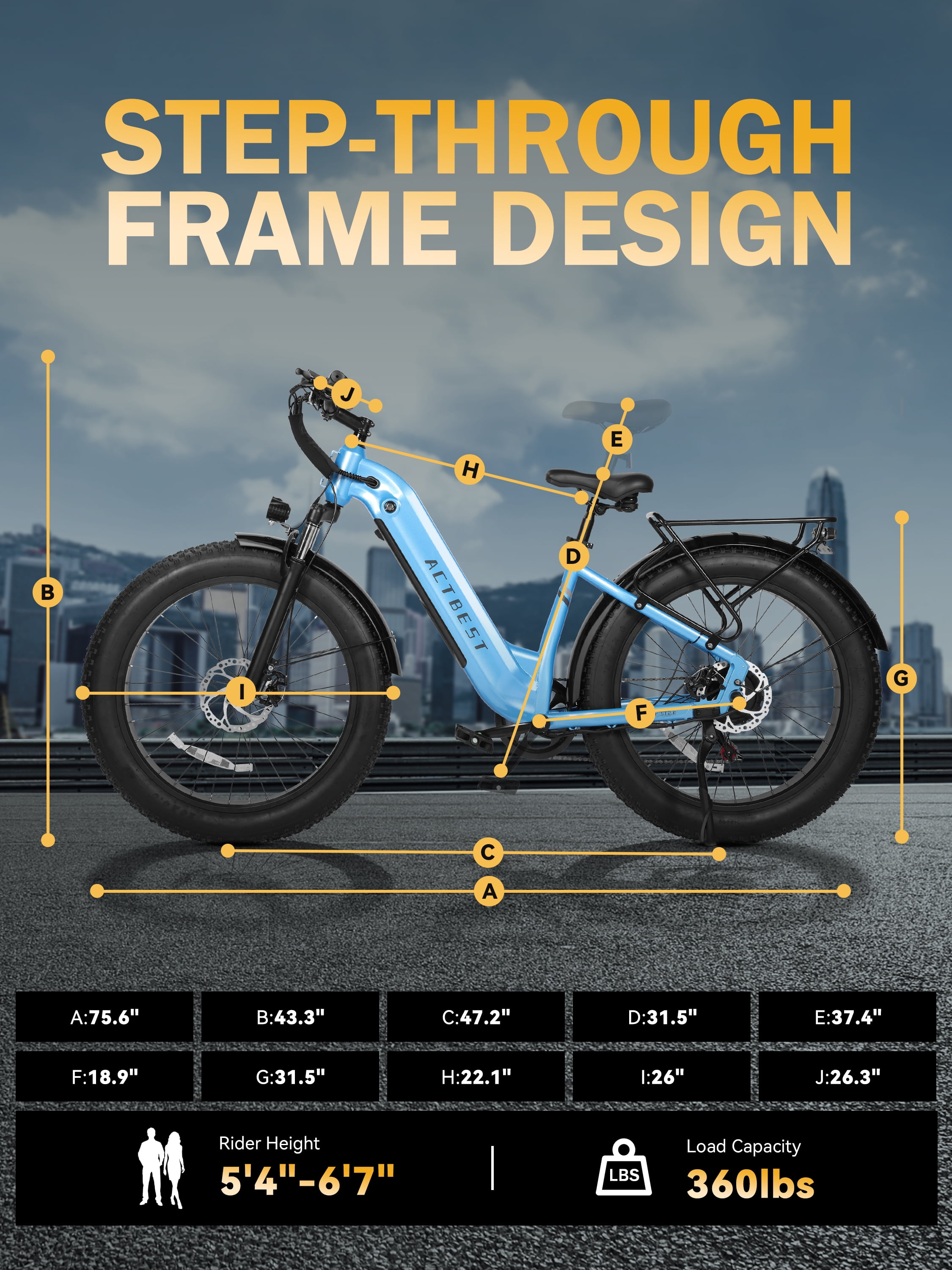 Electric Bike for Adults Peak 750W 20MPH Brushless Motor,48V Electric Mountain Bikes, 26"×4 Fat Tires Ebike,7 Speed (Blue)
