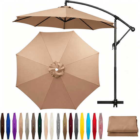 AOMRCOL Outdoor Patio Umbrella Replacement Canopy 7Ft/7.5Ft/8Ft/9Ft/10Ft/12Ft/13Ft,Cantilever Offset Patio Umbrella Fabric Cover Resistant Waterproof Shade for Table Pool 6/8 Ribs,Champagne