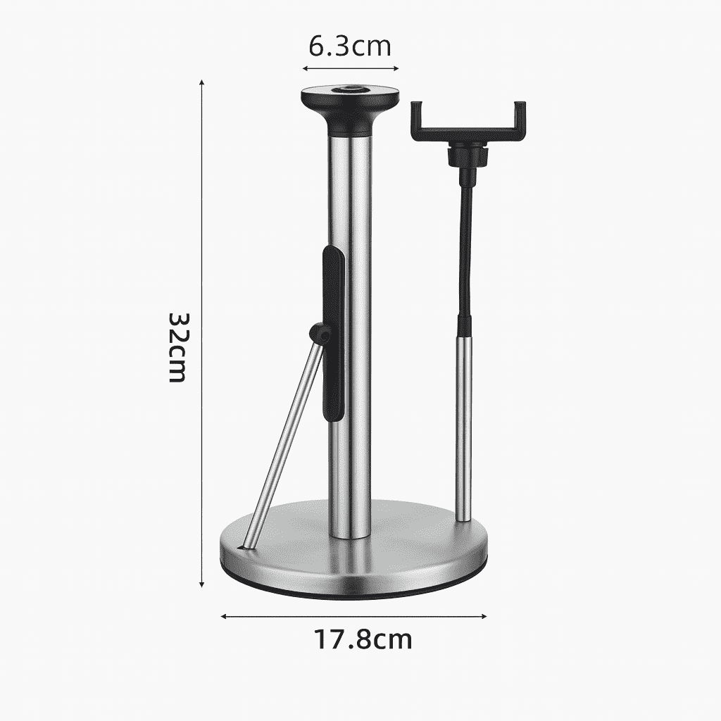 Brushed Stainless Steel Paper Towel Holder – Perfect Tear Technology, One-Handed Operation, Weighted Non-Slip Base, Fits Most Roll Sizes – 7"x17"x13.78" Countertop Dispenser