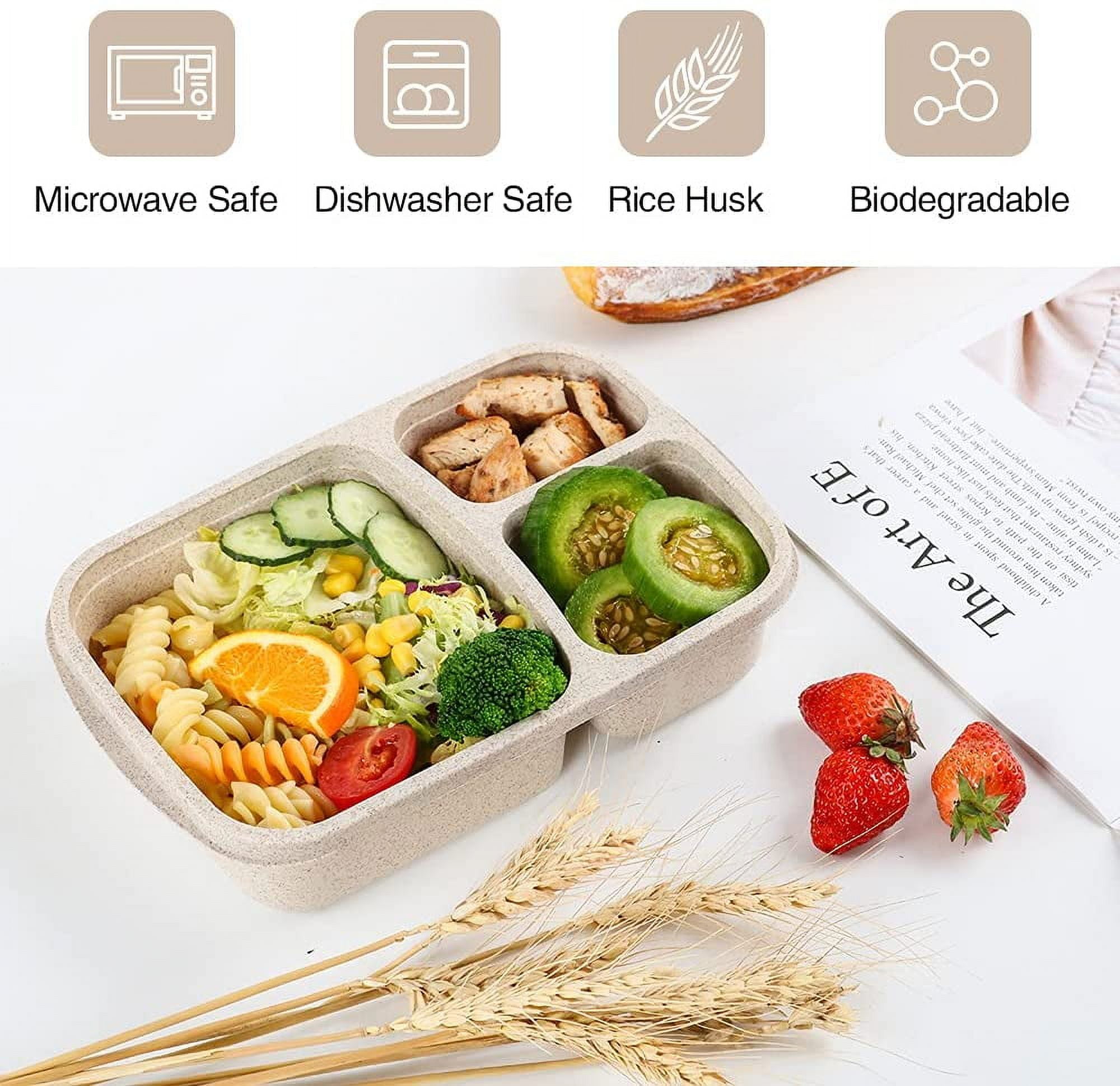 Youngever 7 Pack 3-Compartment Bento Lunch Box, Meal Prep
