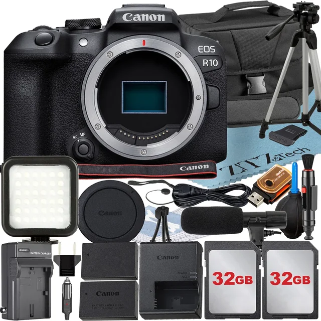 Canon EOS R10 Mirrorless Camera (Body) with 2 Pack 32GB Memory Card + Case + ZeeTech Accessory Bundle