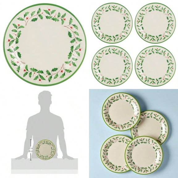 863669 Holiday 4-Piece Melamine Dinner Plate Set Christmas Dinnerware Hosting