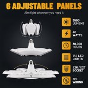 Bell + Howell Hex Bulb E26 LED Ultra Bright 6 Panel Light Bulb, Socket Light, Adjustable Shop Light Ceiling Light, No Wiring Needed, 60 Watts