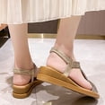 thumbnail image 5 of Flat Sandals for Women Rhinestone Vacation Elastic Strap Solid Color Open Toe Beach Summer Casual Sandals Gold, 5 of 7