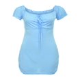 thumbnail image 4 of Robe Courte à Manches Courtes pour Femmes à Encolure Carrée avec Laçage, 4 of 5