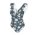 thumbnail image 4 of Yiaed Blue Flower Print Women's Ruffled One Piece Swimsuit V Neck Swimwear Slimming Monokini for Woman-Medium, 4 of 8