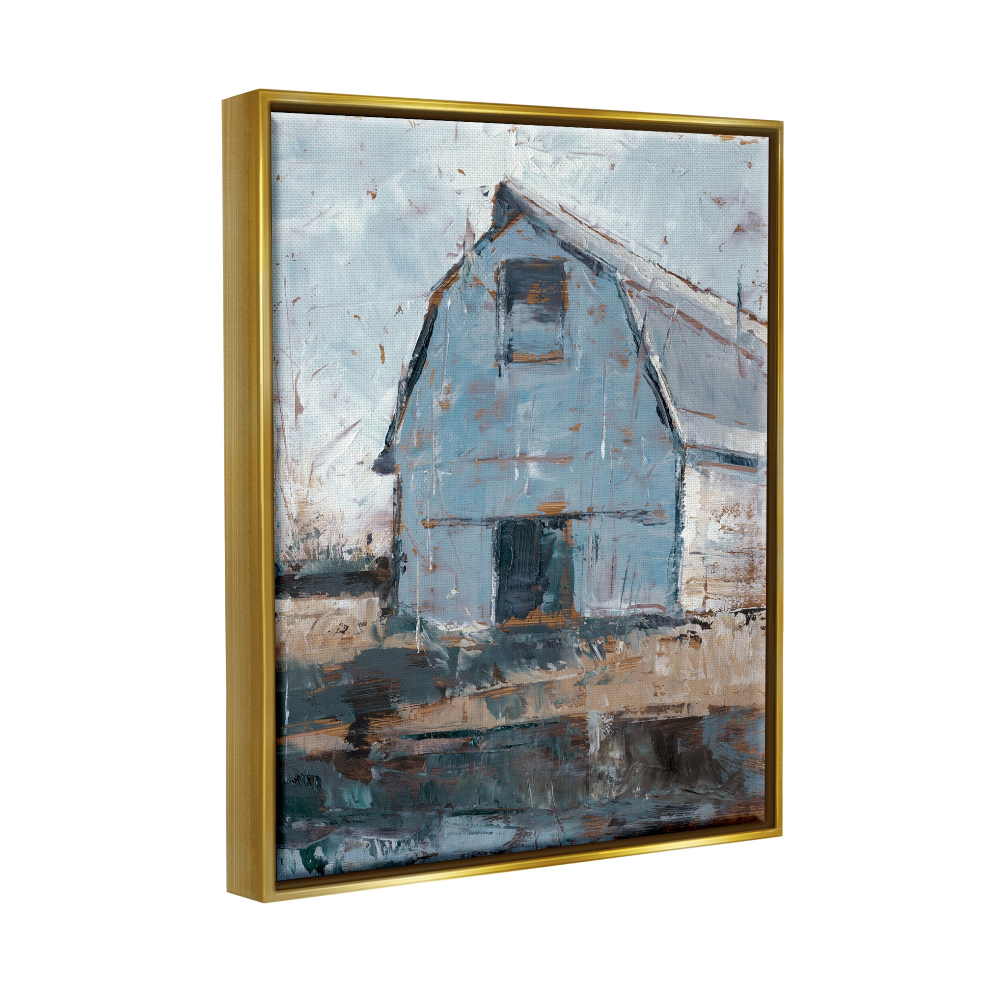 Stupell Industries Abstract Distressed White Barn Farm Architecture Metallic Gold Framed Floating Canvas Wall Art, 24x30, by Ethan Harper