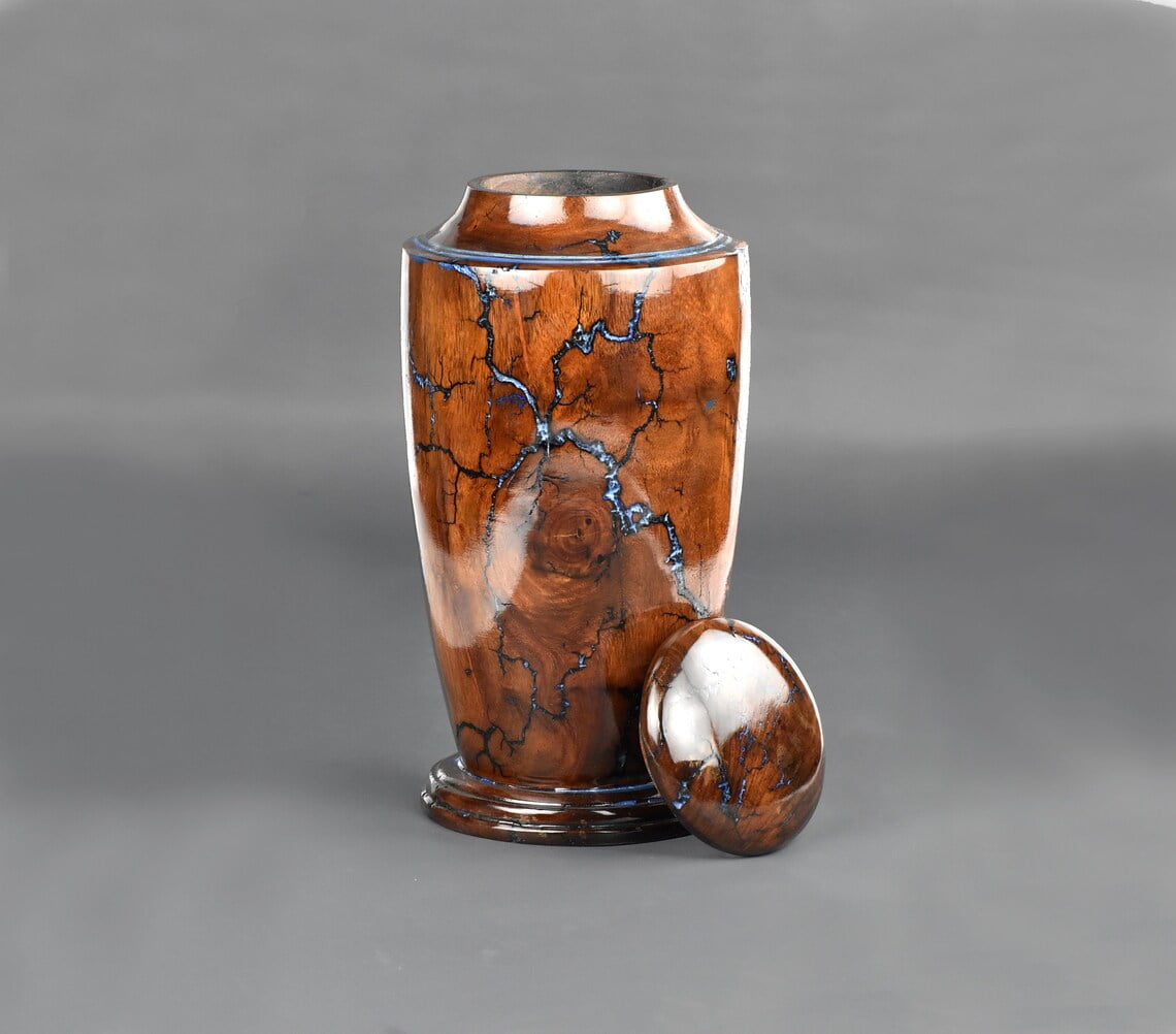 Indian Rosewood and Blue Epoxy luxury Urn for human ashes Wood and Epoxy mix urn box for ashes