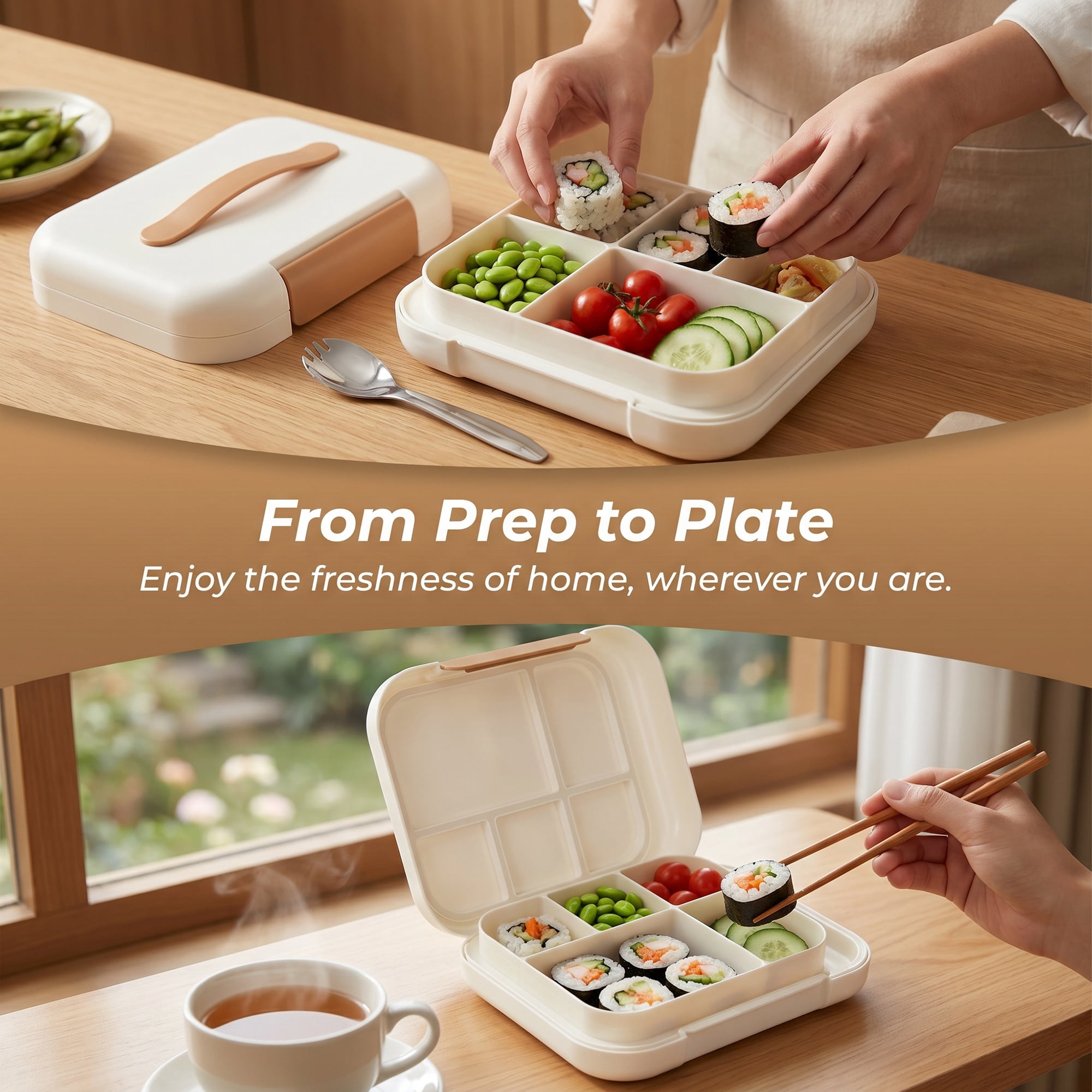 Unique Bargains 3-Compartment Leak-Proof Meal Lunch Bento Box White
