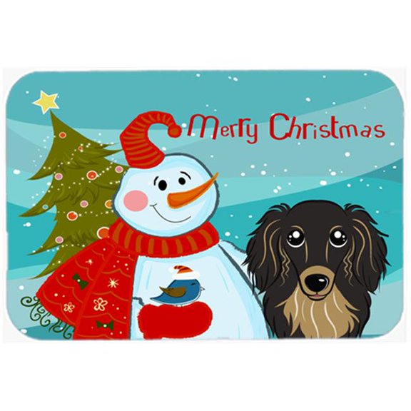 Carolines Treasures Snowman with Longhair Black and Tan Dachshund Glass Cutting Board Large 12H x 16W multicolor