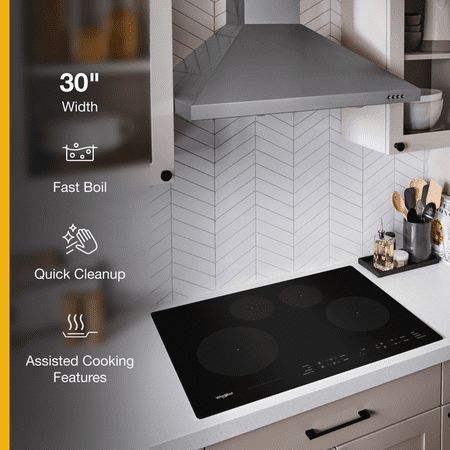 Whirlpool - 30" Built-In Electric Induction Cooktop with 4 Elements with Quick Cleanup - Black