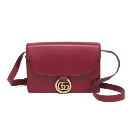 Pre-Owned Gucci GG Marmont Double G 589474 Women's Leather Shoulder Bag Red Color (Good)