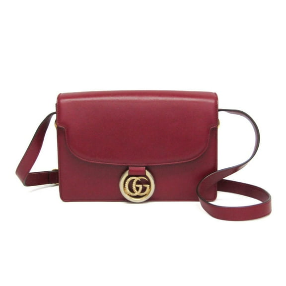 Pre-Owned Gucci GG Marmont Double G 589474 Women's Leather Shoulder Bag Red Color (Good)