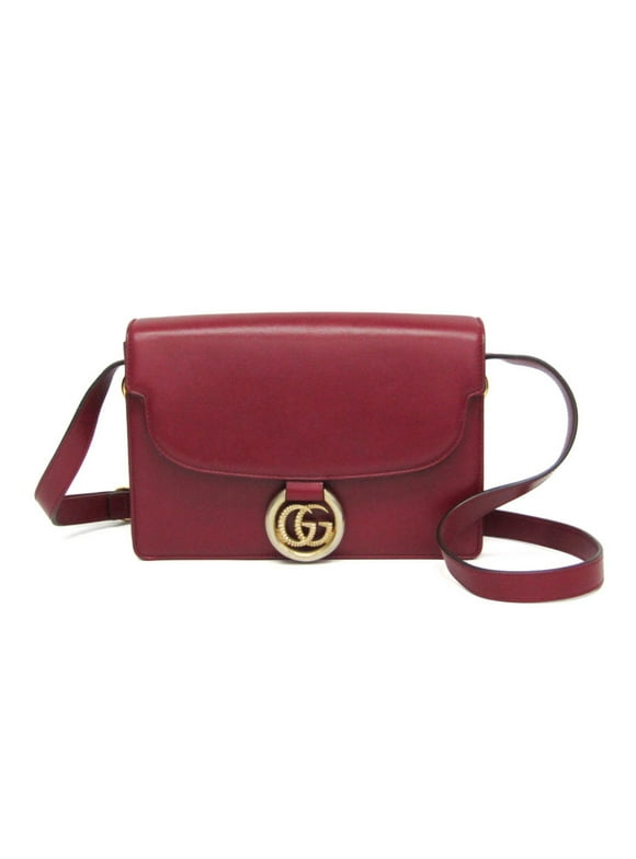 Pre-Owned Gucci GG Marmont Double G 589474 Women's Leather Shoulder Bag Red Color (Good)
