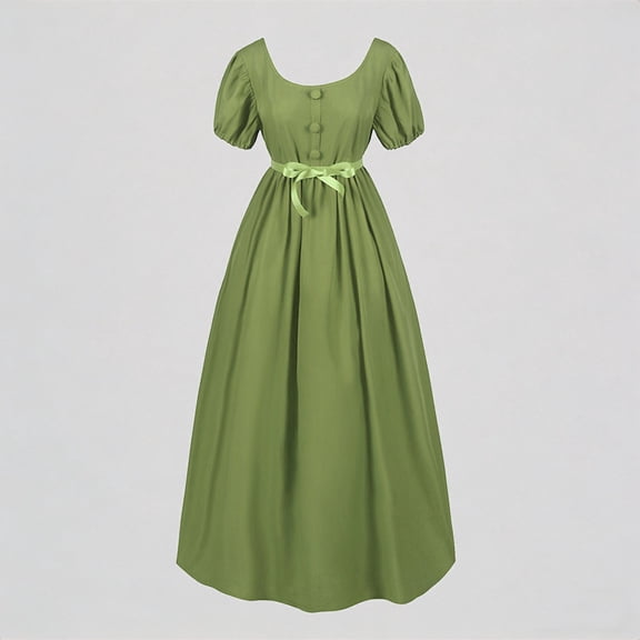 REDARER Girls' Dress, Puff Sleeve Empire Waist Gown, Belted Classical Style Dress for Kids,17-18 Years