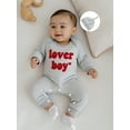 thumbnail image 4 of BemeyourBBs Newborn Baby Valentines Day Outfit Lover Boys Jumpsuit Long Sleeve Crewneck Striped Embroidery Romper Hat Set Spring Clothes, 4 of 9