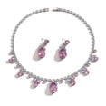 thumbnail image 5 of AEXTO Pink Teardrop Leaf Jewelry Set Necklace & Dangle Earrings with Rhinestone Accents, Silver-Tone Elegant Accessories for Women, Perfect for Weddings, Parties & Special Occasions, 5 of 15